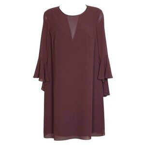 Vince Camuto Womens Burgundy Sheer Bell Sleeve Dress Size 6